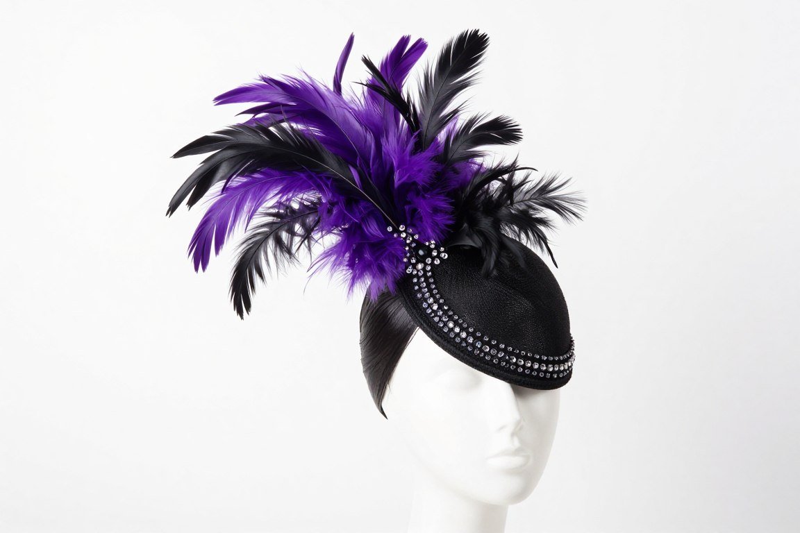 Asymmetrical derby fascinator with dramatic side sweep