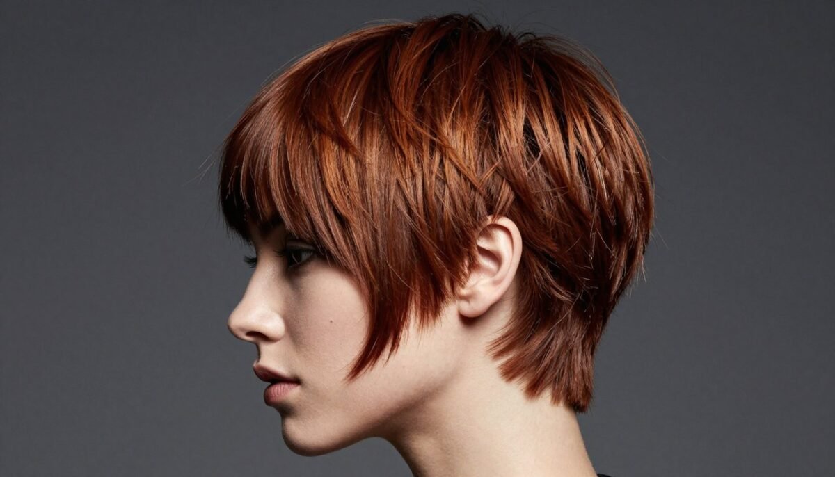 Asymmetrical pixie haircut for thin hair with one side longer