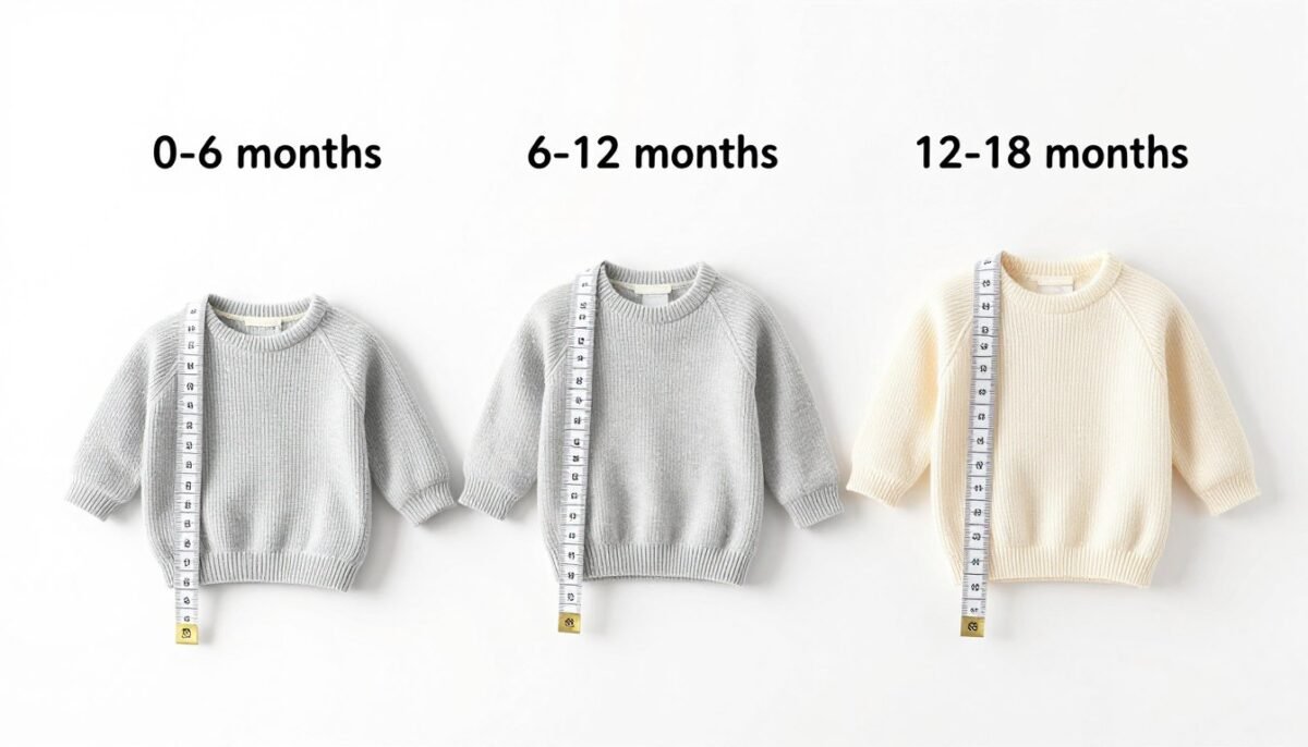 Baby sweater size comparison showing different age ranges