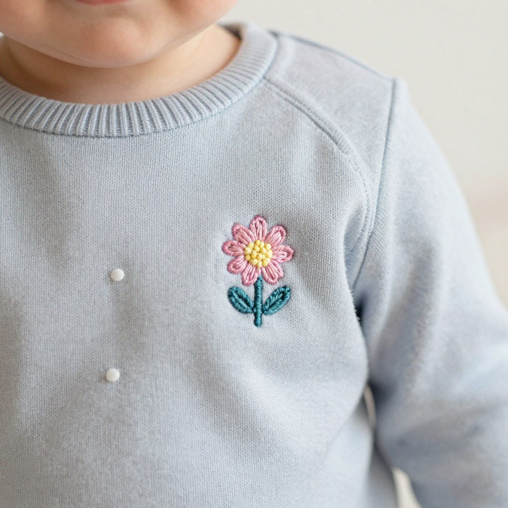 Baby sweater with simple embroidered detail