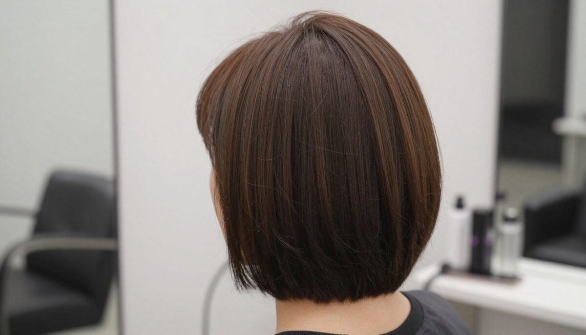 Back view of curved bob showing rounded shape on thin hair