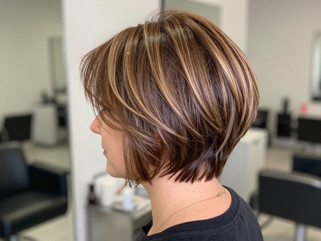 Balayage pixie haircut with hand-painted highlights