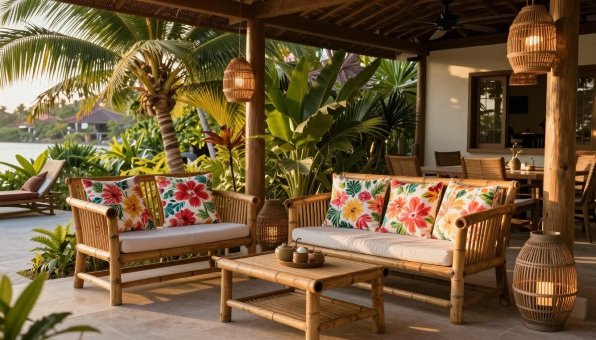 Bamboo furniture on tropical style lanai