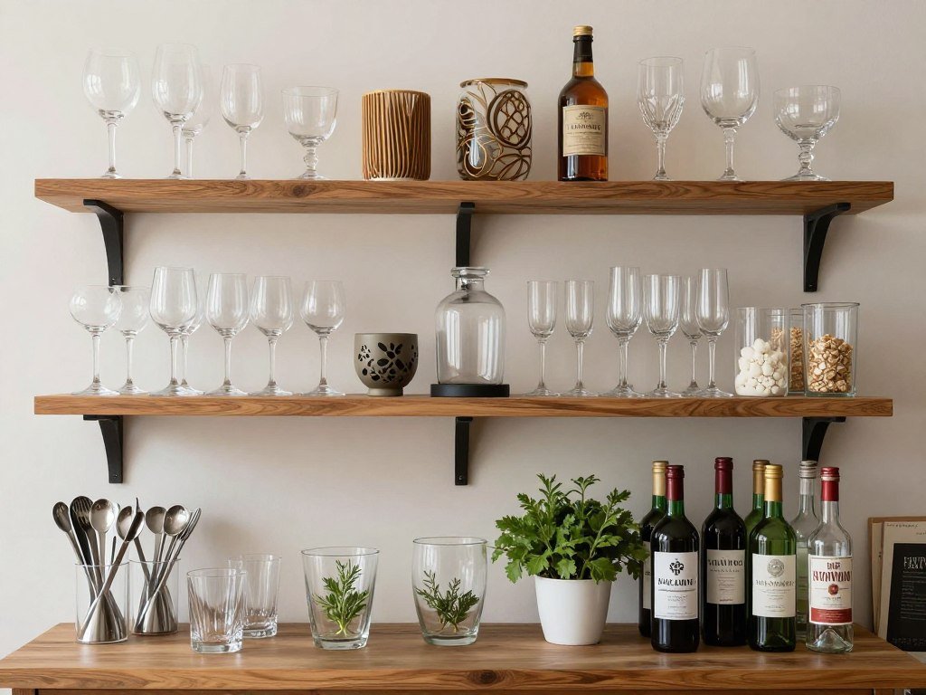 Bar accessories and glassware collection for built-in bar ideas
