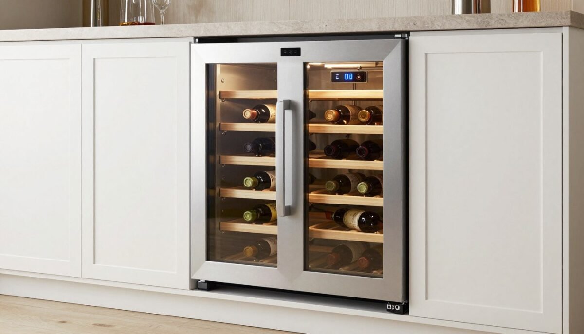 Bar cabinet with built-in dual-zone wine refrigerator