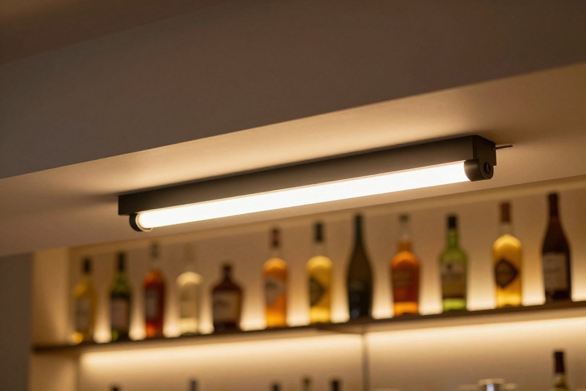Bar lighting detail showing LED strips and accent lights for built-in bar ideas