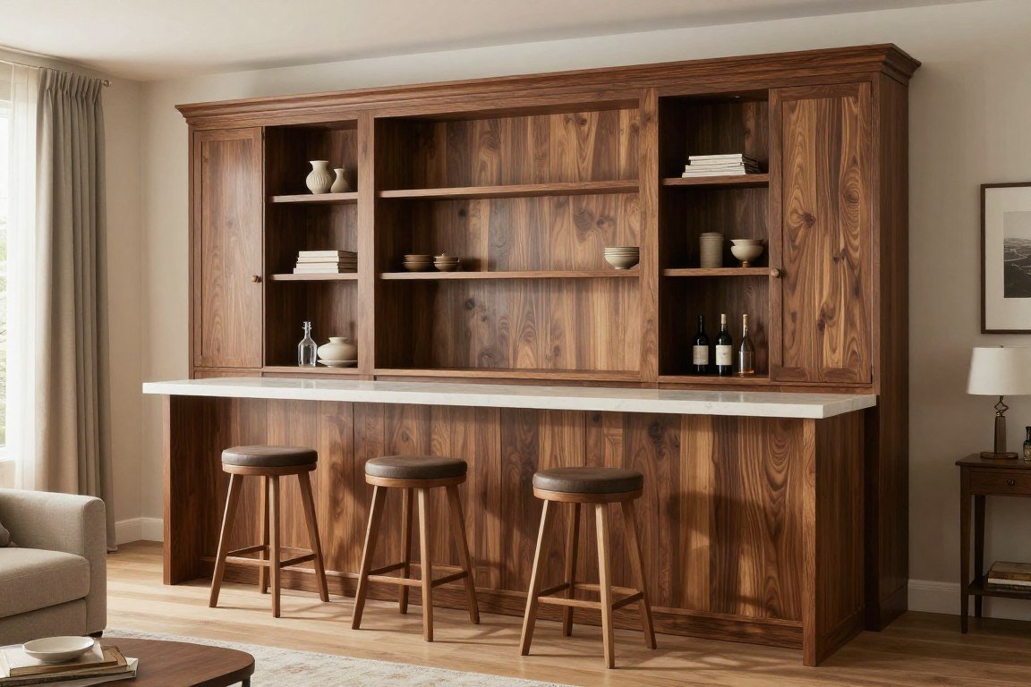 Bar styled to match specific living room decor for built-in bar ideas