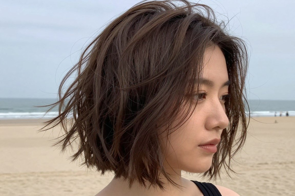 Beach wave choppy bob creating relaxed textured look for fine hair volume
