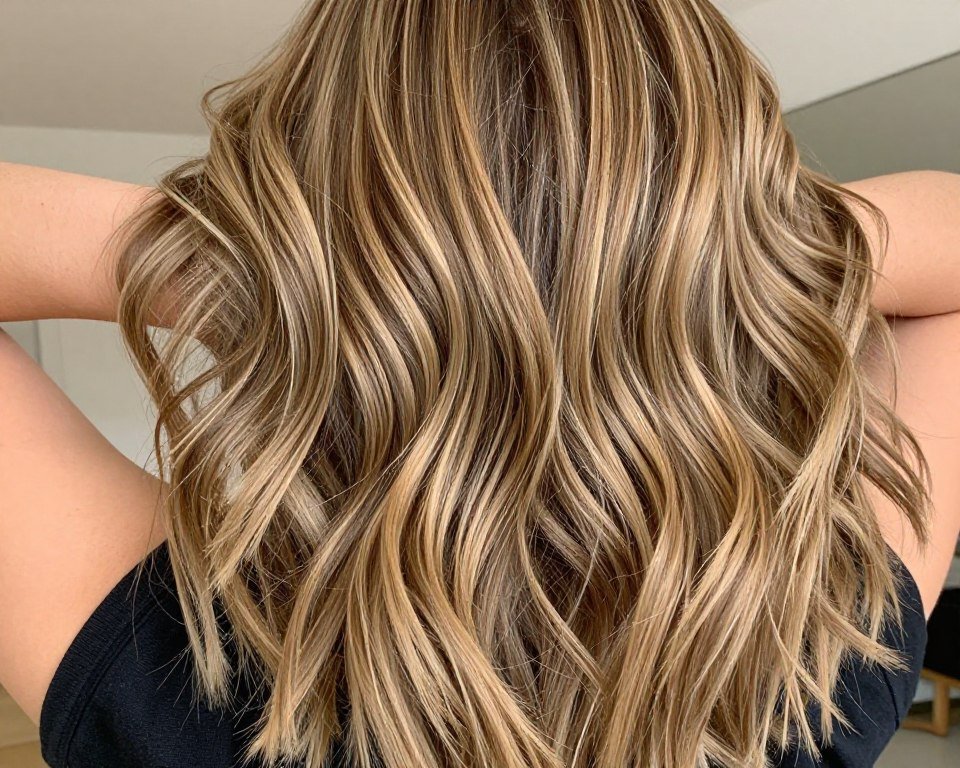 Beachy sandy blonde balayage with neutral tones throughout