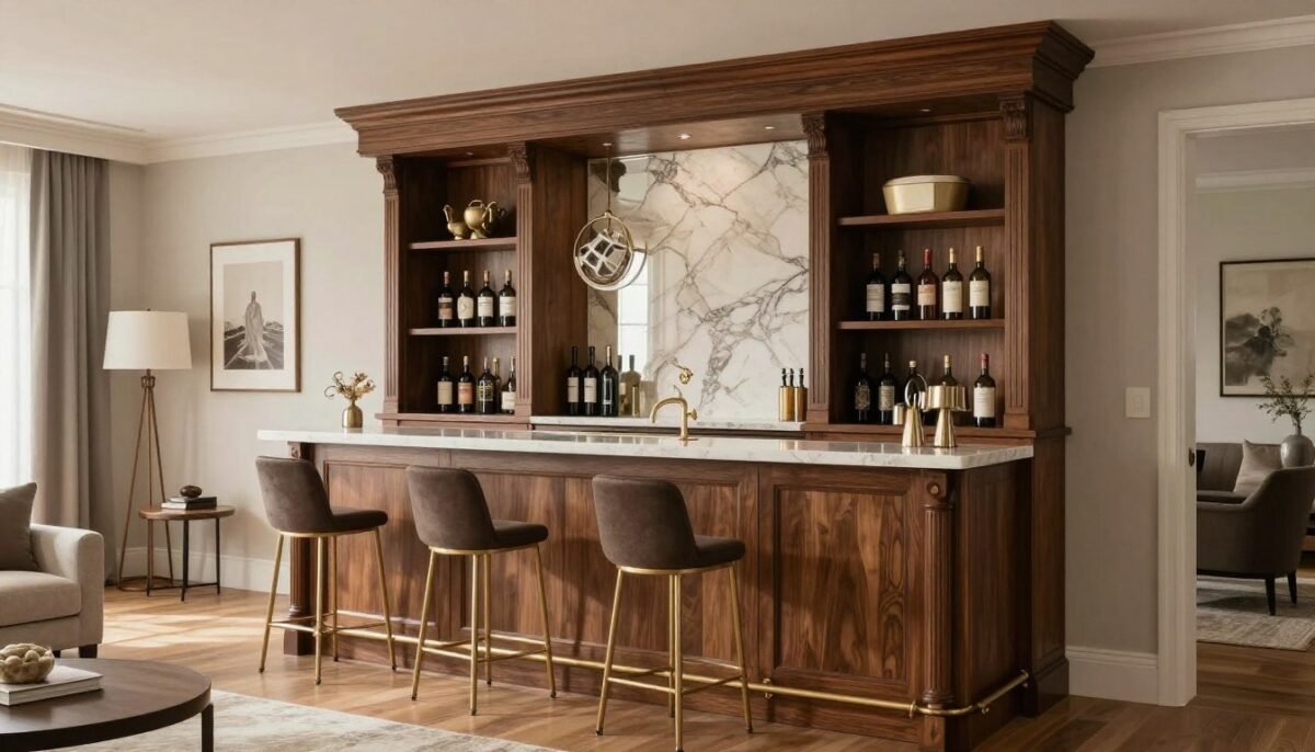Beautiful completed built-in bar in living room for built-in bar ideas