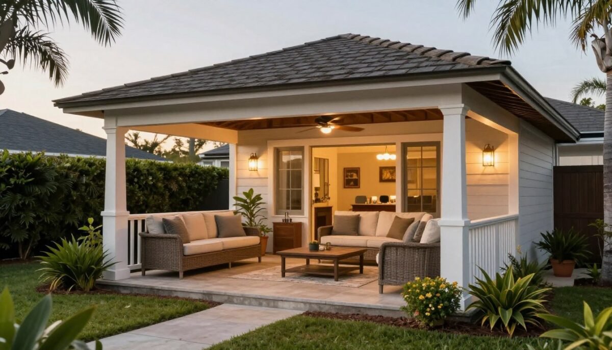 Beautiful finished lanai combining multiple decorating ideas