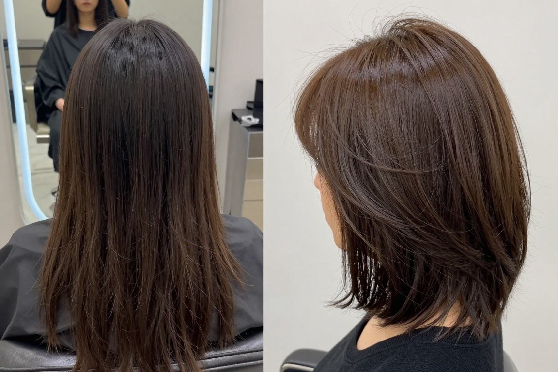 Before and after comparison of thin hair transformed with bob haircut