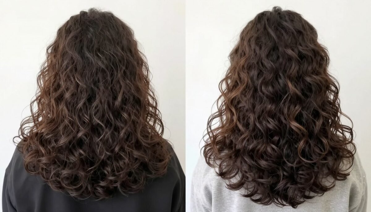 Before and after curly hair transformation
