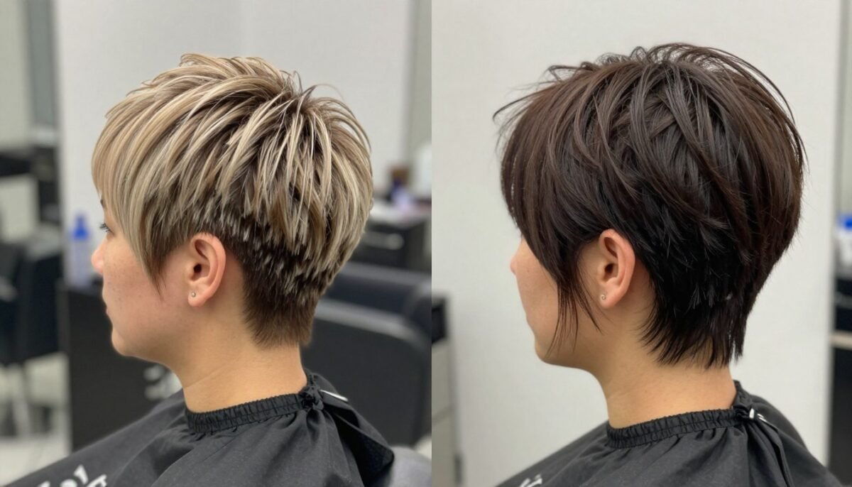 Before and after pixie styling transformation