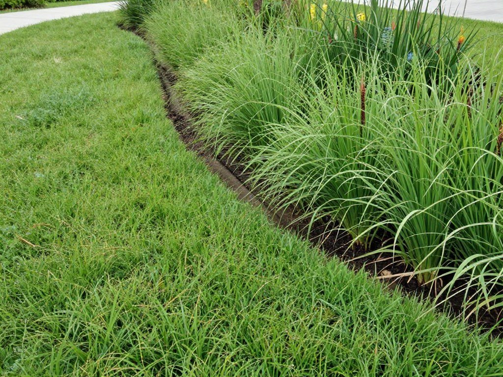Bioswale design with dense native plantings in dry creek bed