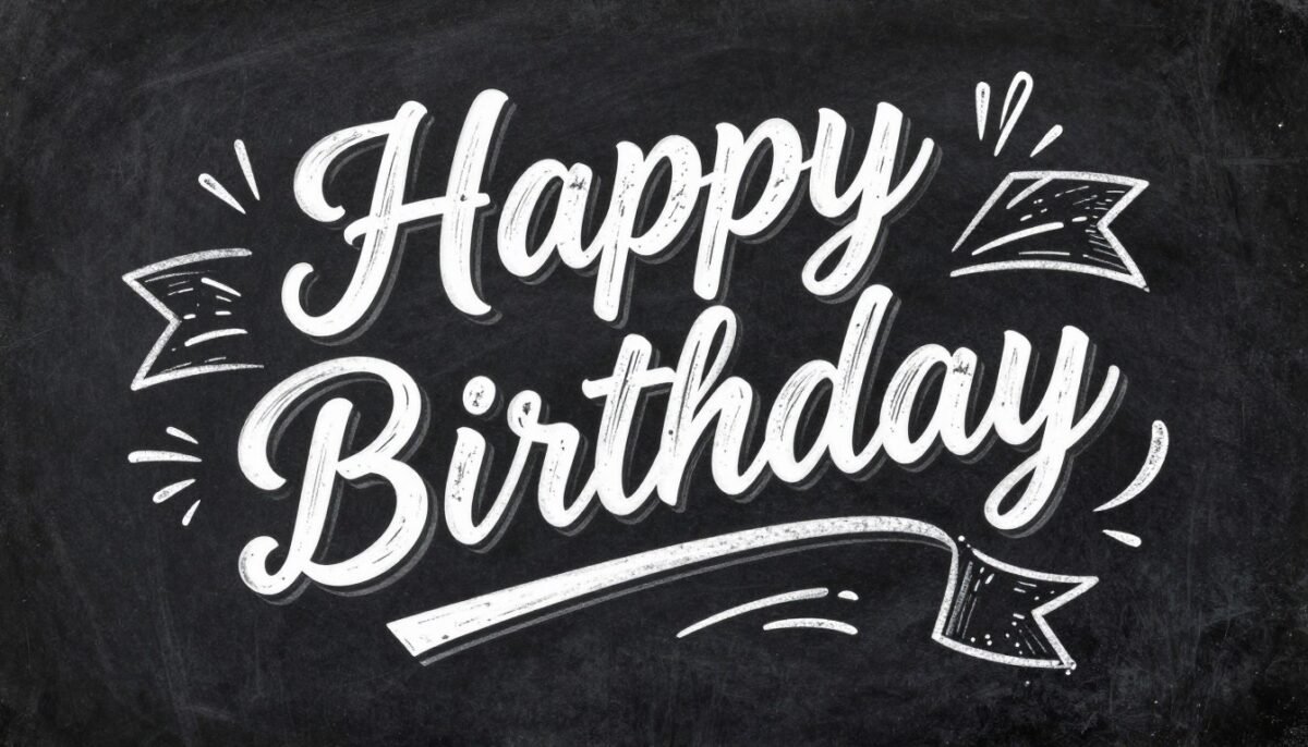 Birthday card designed to look like chalkboard with white chalk lettering