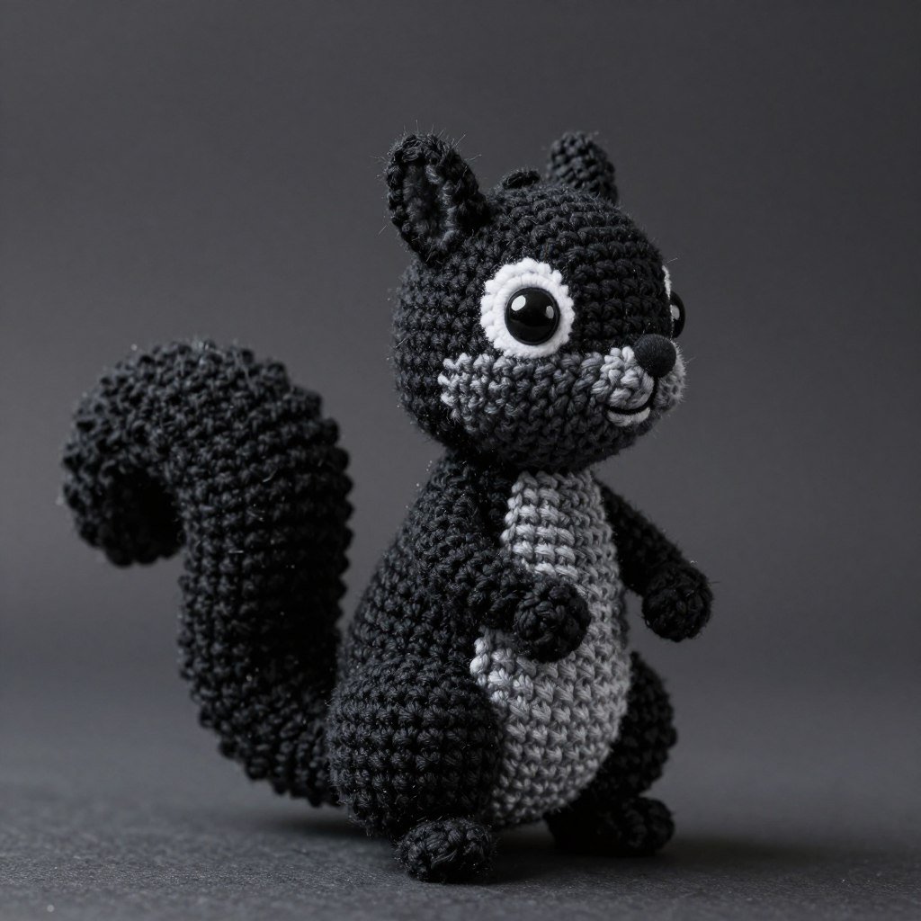 Black squirrel crochet pattern finished project