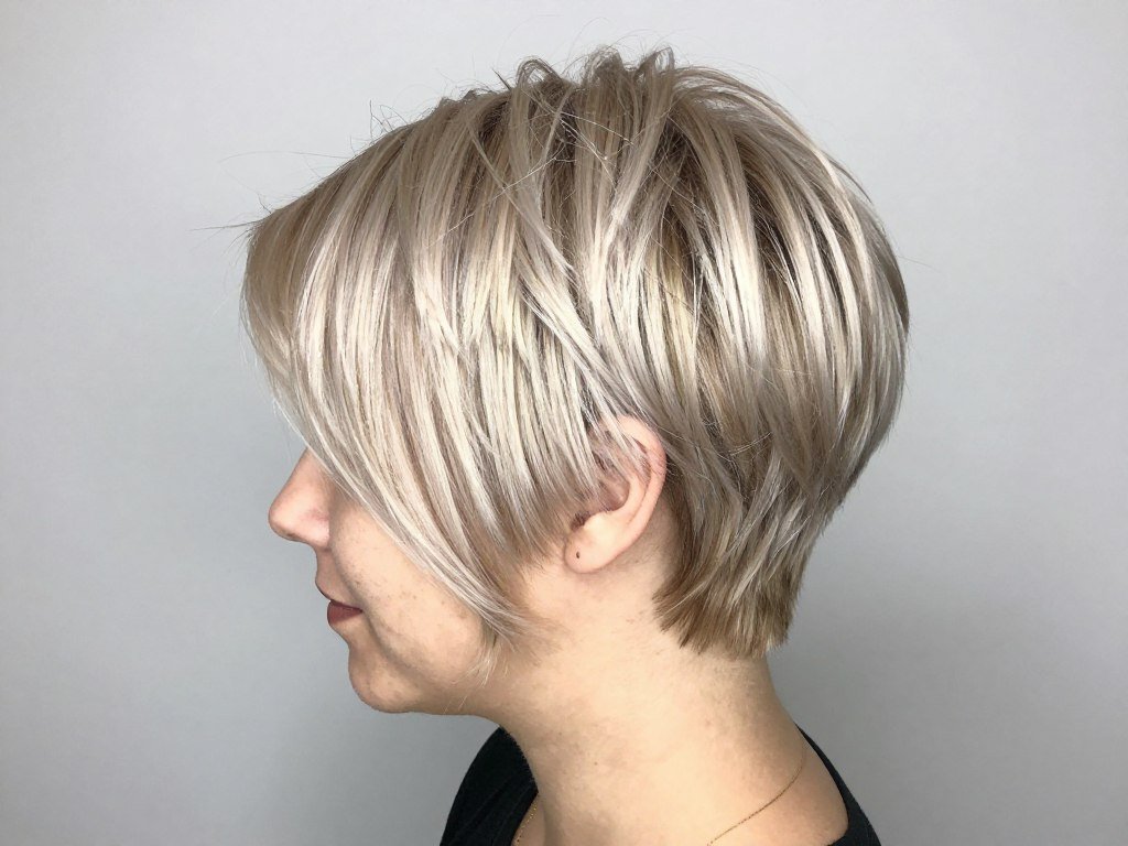 Blonde pixie haircut with highlights