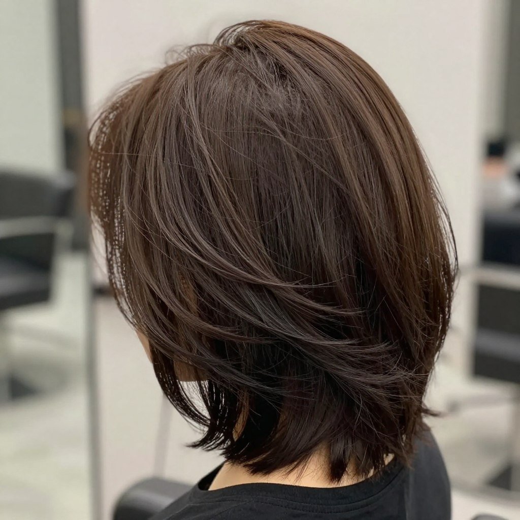 Blunt lob styled with waves close-up