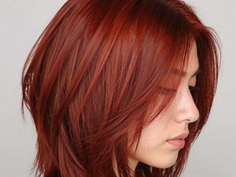 Bold red hair color on summer haircut