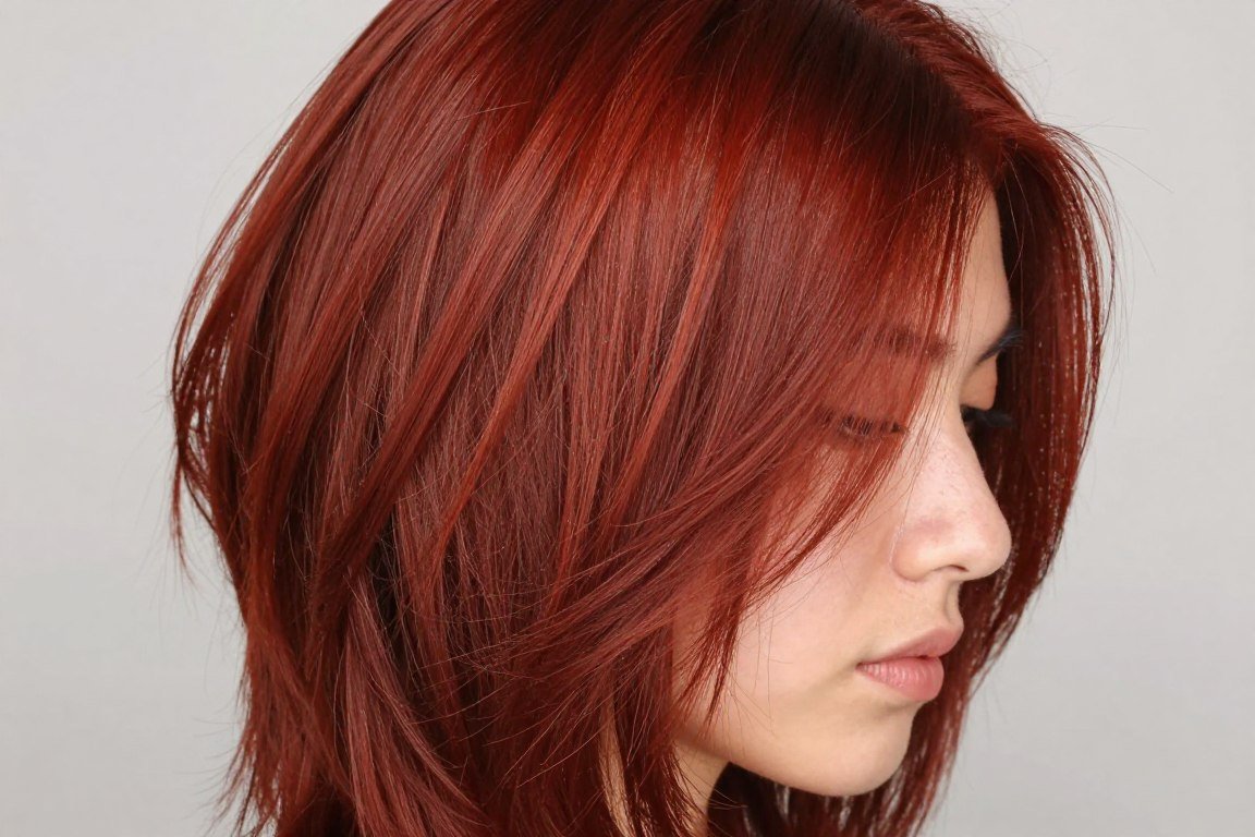 Bold red hair color on summer haircut