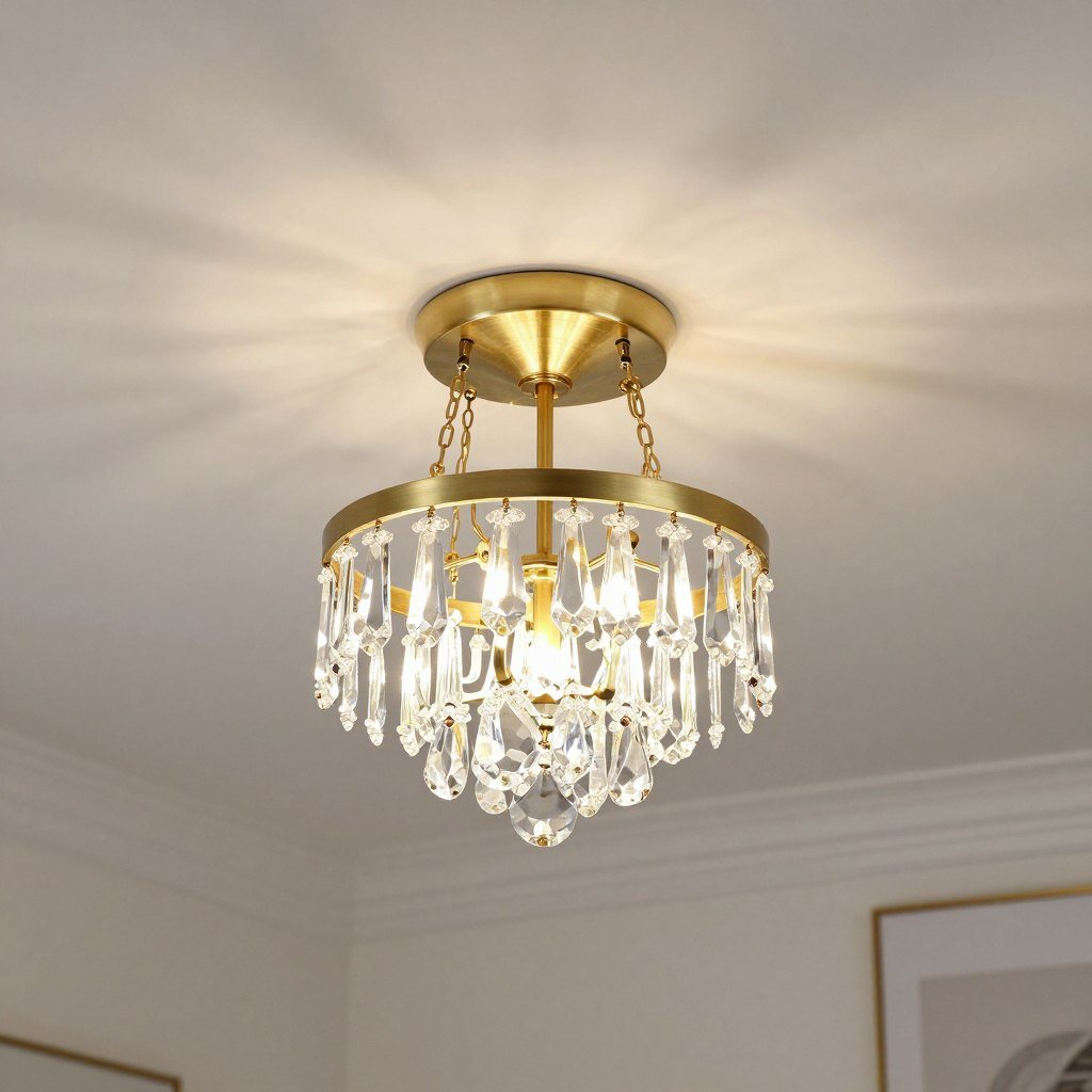 Brass and crystal semi-flush mount chandelier style ceiling light