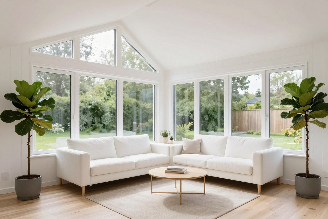 Bright Scandinavian living space in shed house