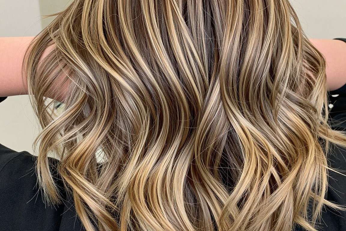 Brown lowlights woven through blonde for dimensional color