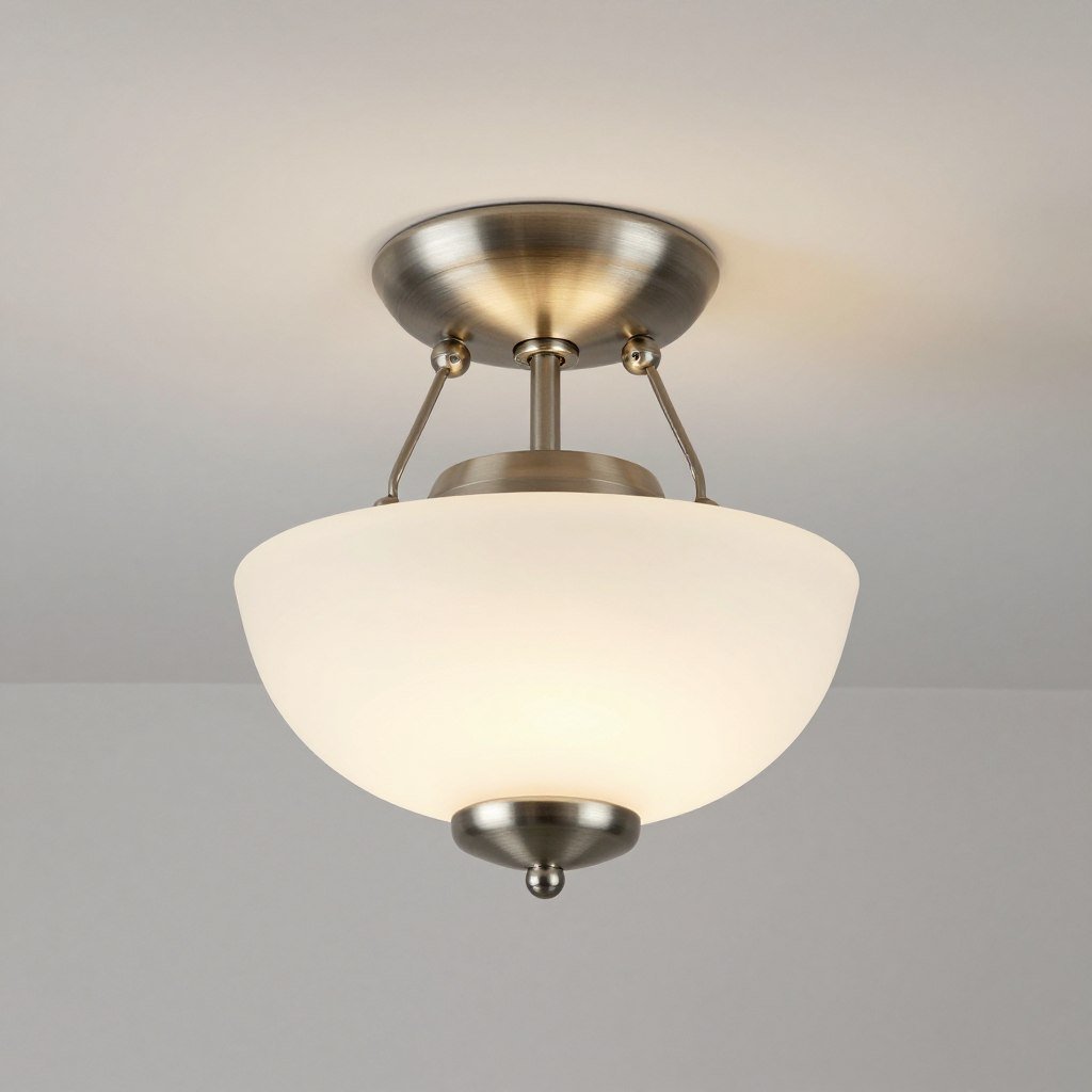 Brushed nickel semi-flush mount with frosted white glass