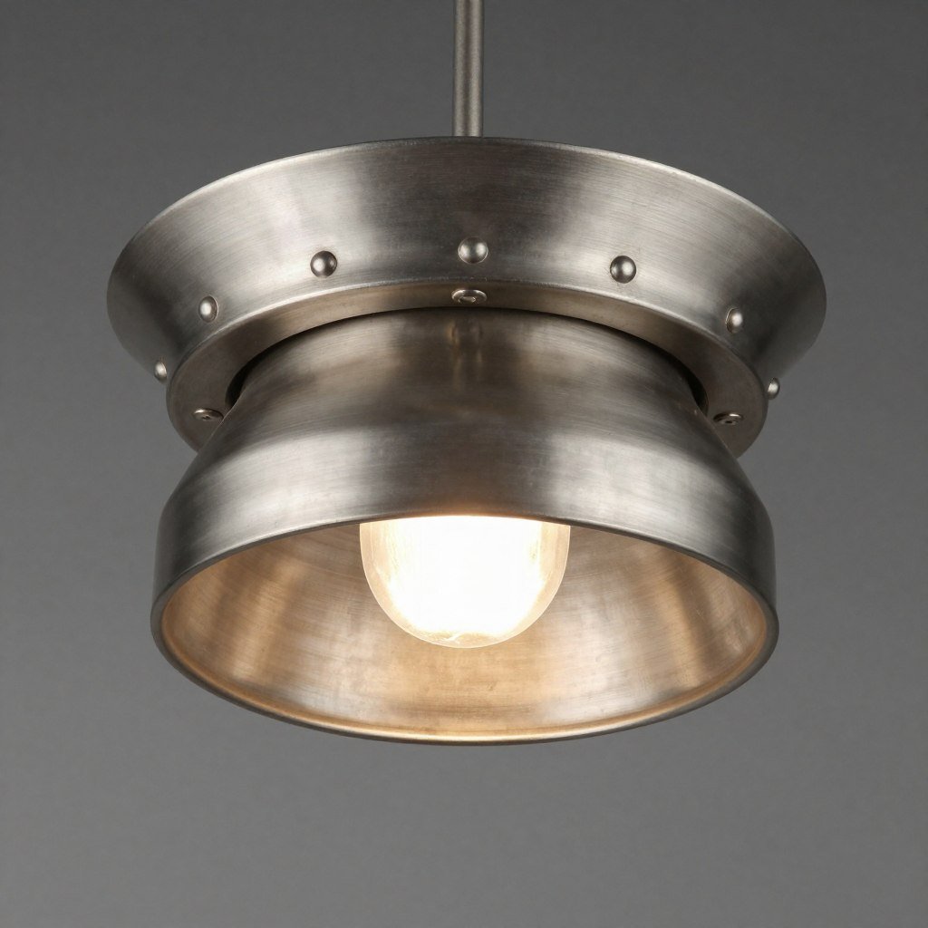 Brushed steel dome flush mount with industrial rivets