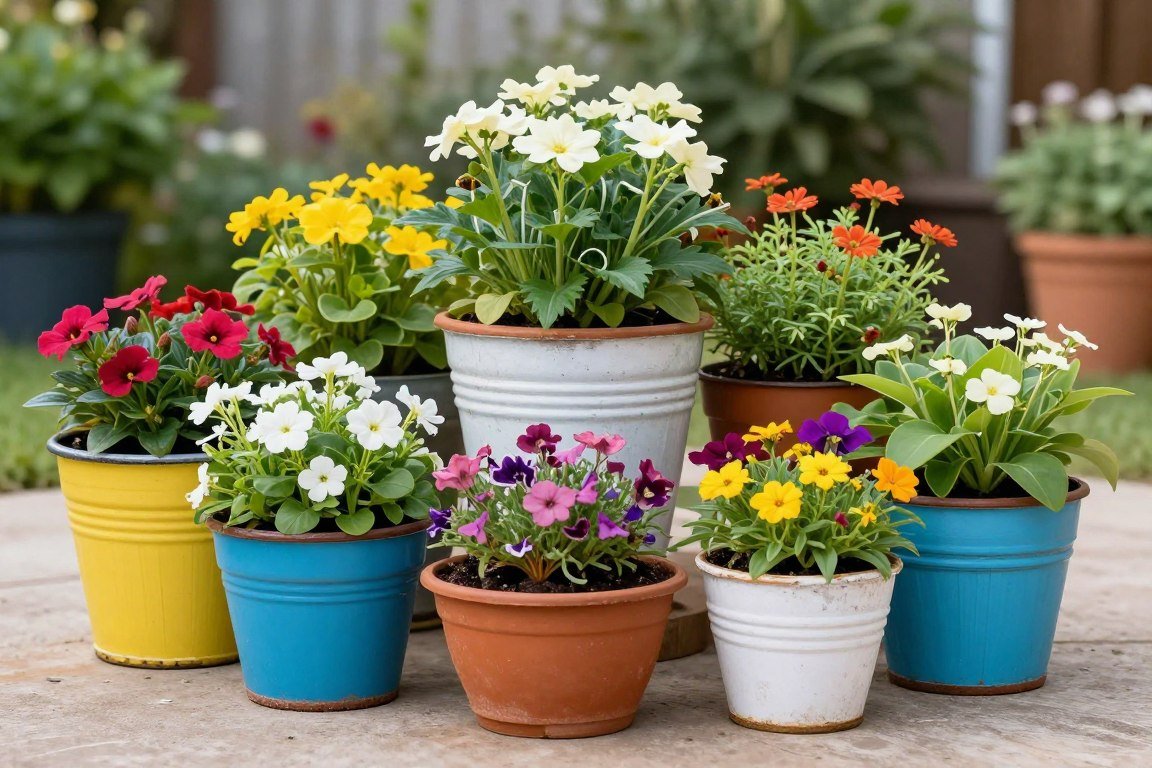 Budget-friendly container garden with creative plant combinations
