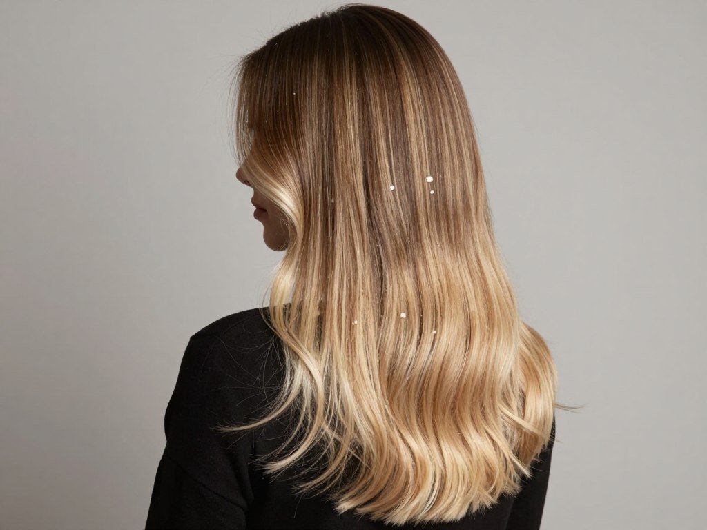 Champagne blonde balayage showing elegant pearl tones on dark hair