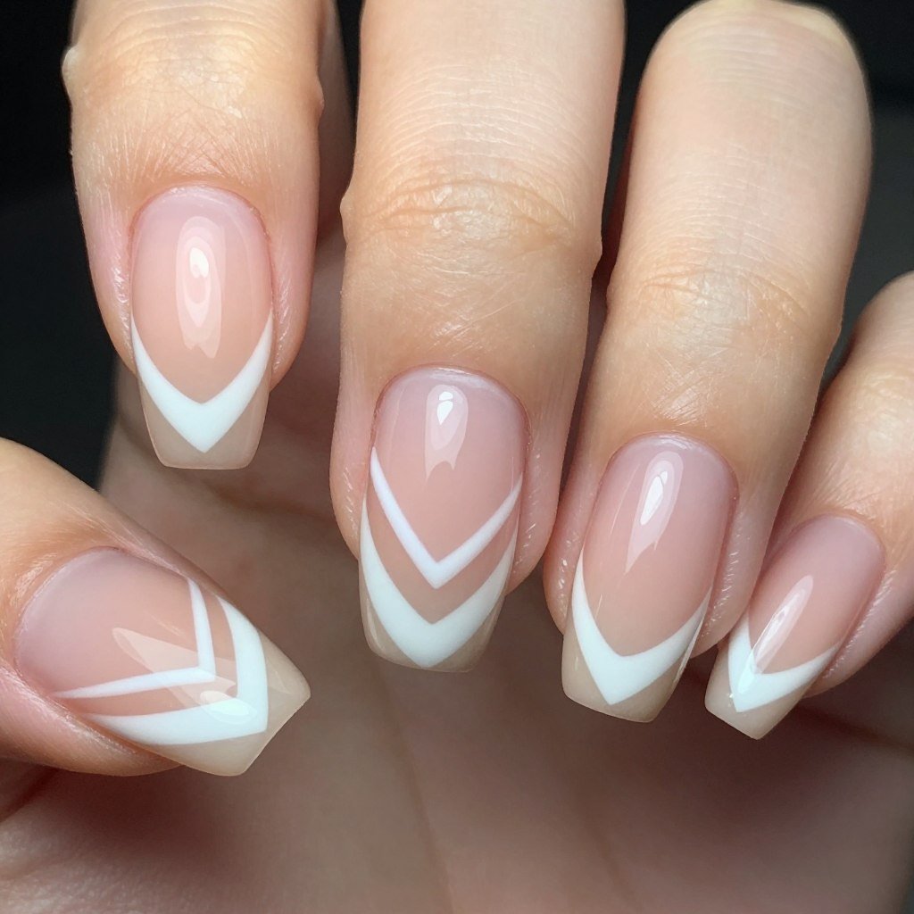 Chevron French tips with V-shaped geometric pattern