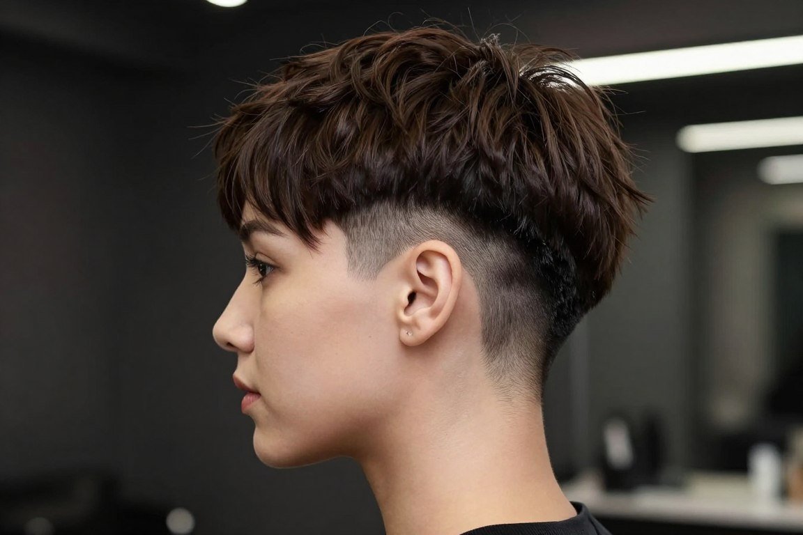 Choppy bob with hidden undercut creating dramatic volume contrast for fine hair