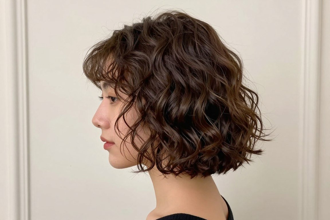 Choppy bob with loose curls adding romantic volume to fine hair