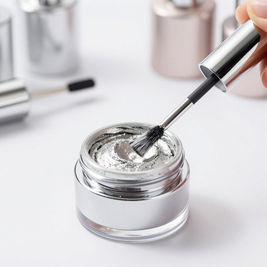 Chrome nail powder application for reflective metallic July nails finish