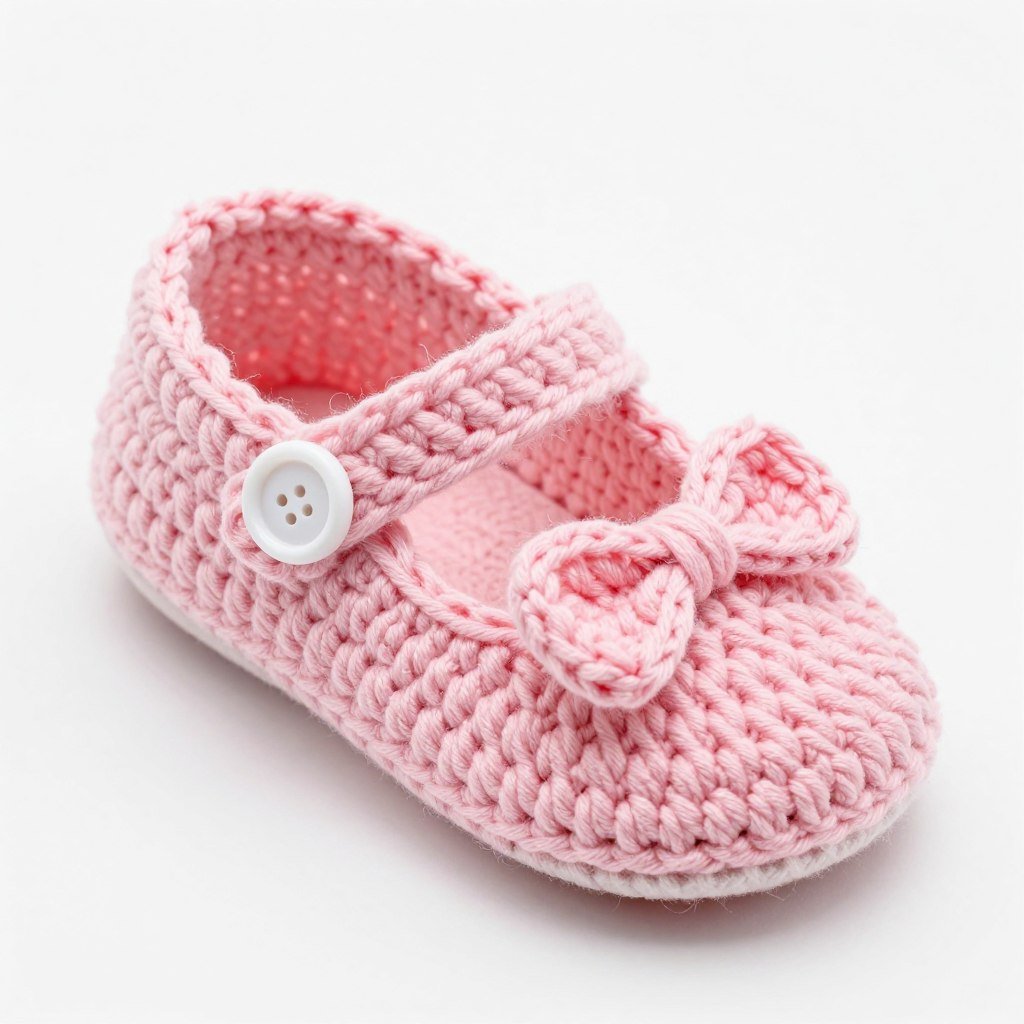 Classic crochet baby mary jane with button strap