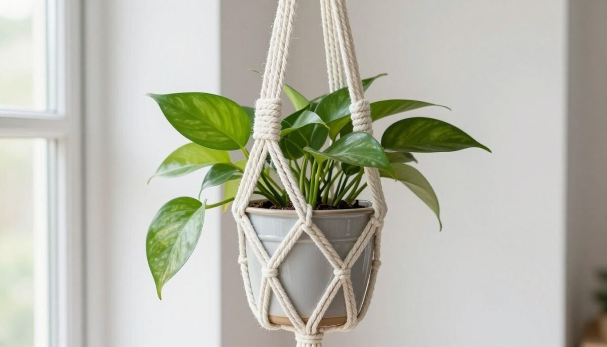 Clean, well-maintained macrame plant hanger in pristine condition