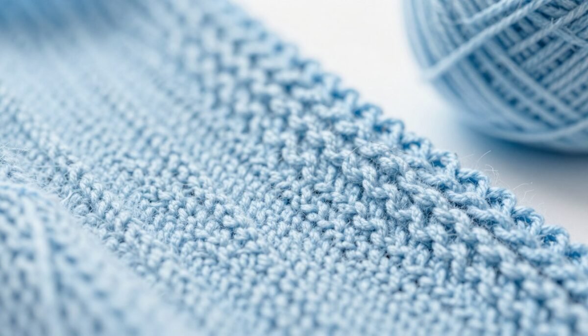 Close-up detail of baby sweater knit pattern texture showing stockinette stitch