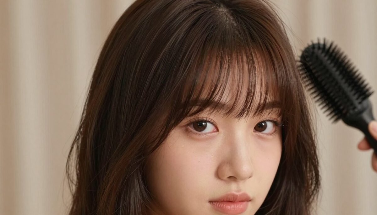 Close-up of birkin bangs styling technique