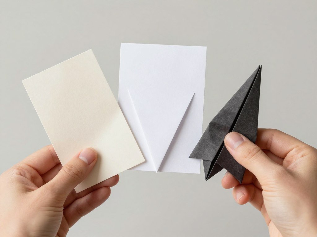 Close-up of hands holding different paper types showing texture and thickness variations
