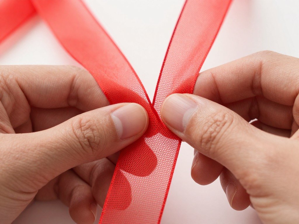 Close-up of hands pinching deco mesh in middle to create loop