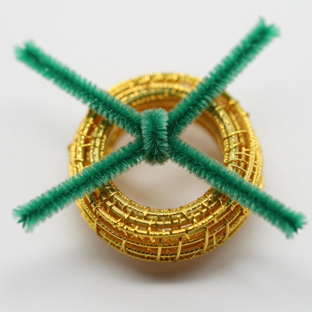 Close-up of pipe cleaner securing mesh curl in center
