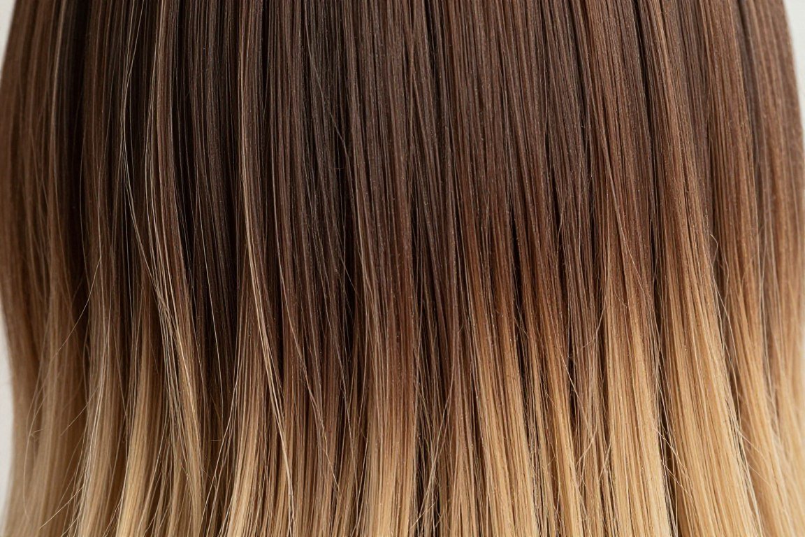 Close-up of root shadow showing dark to blonde transition