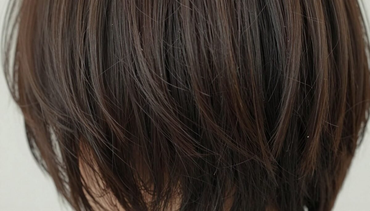 Close-up of shaggy bob layers showing texture on thin hair
