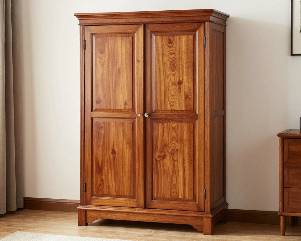 Closed armoire bar cabinet blending with living room furniture