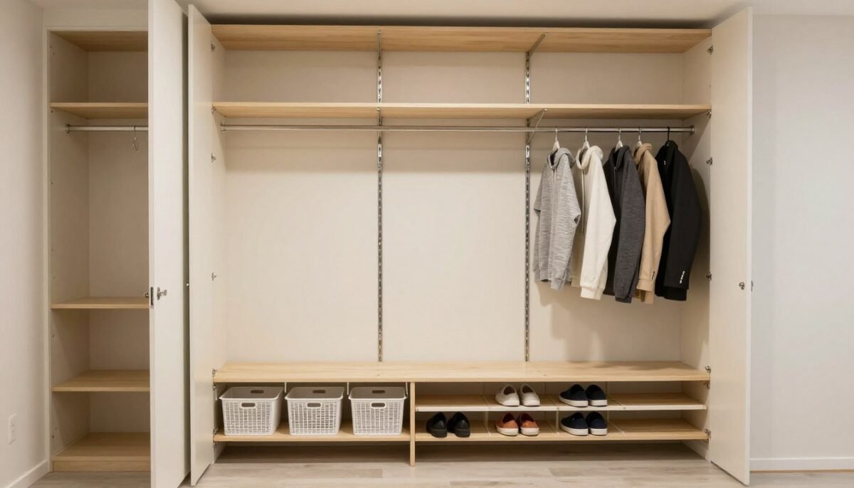 Closet converted to mudroom with IKEA PAX interior system