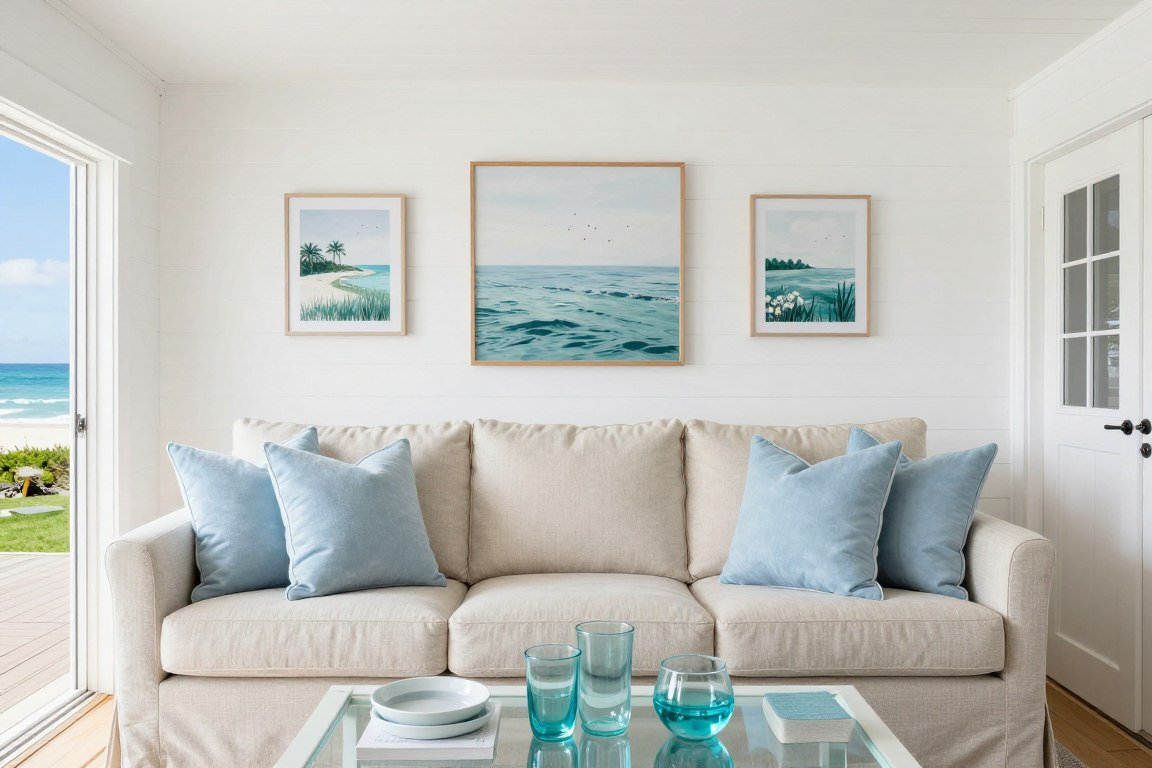 Coastal color scheme in shed house