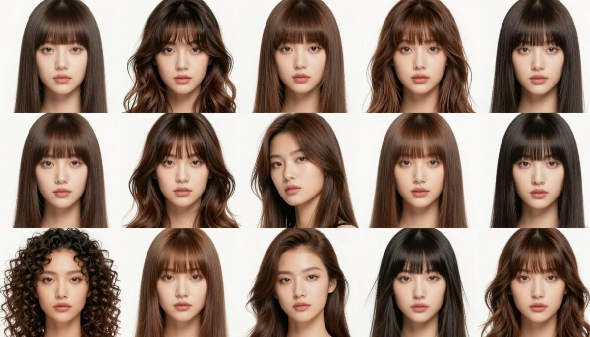 Collage of beautiful fine hair with bangs hairstyles