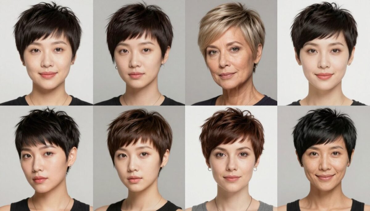 Collage of diverse women with different pixie haircuts